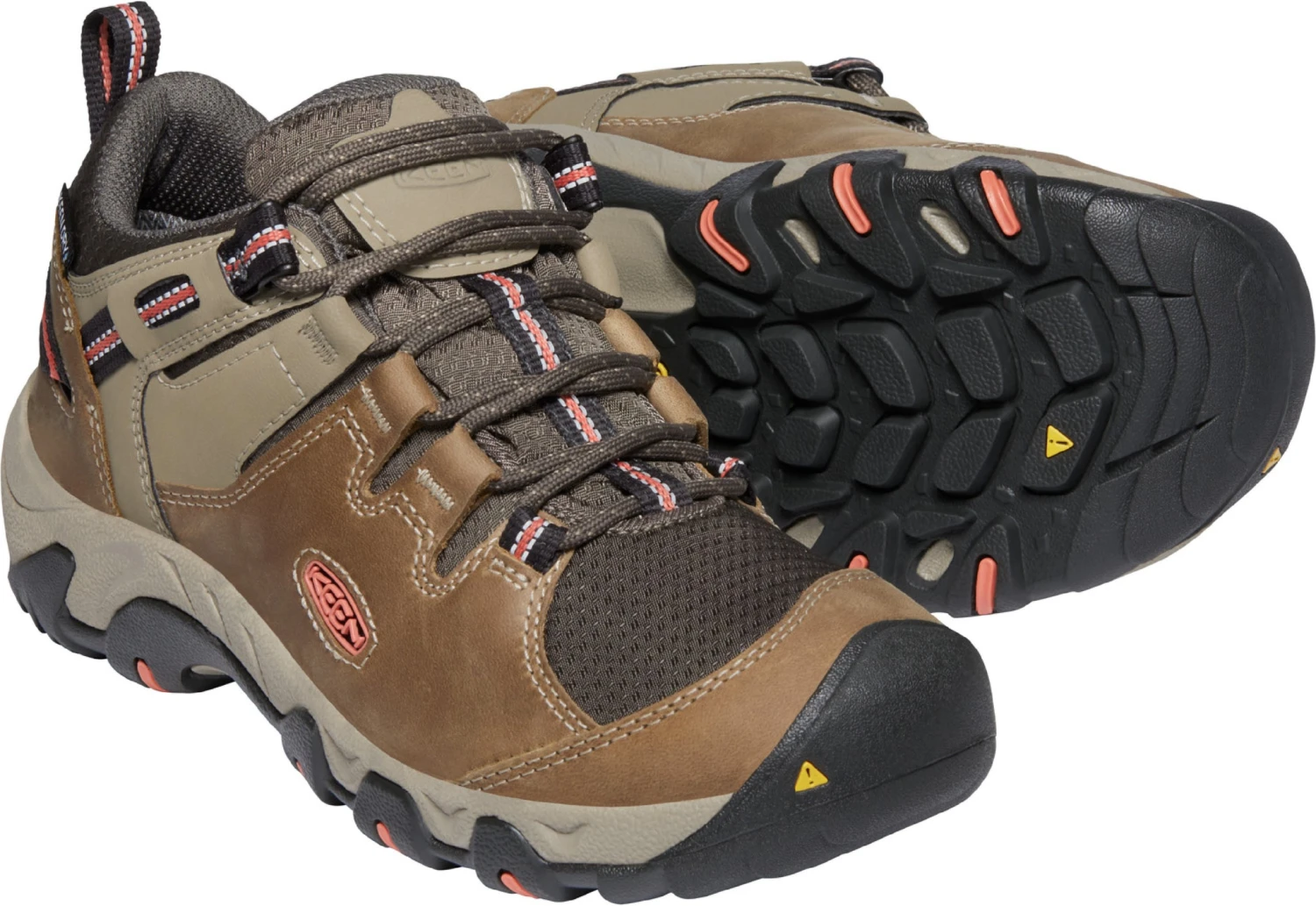 'Keen Outdoor' Women's Steens WP Leather Low Hiker - Timberwolf / Coral - Image 6