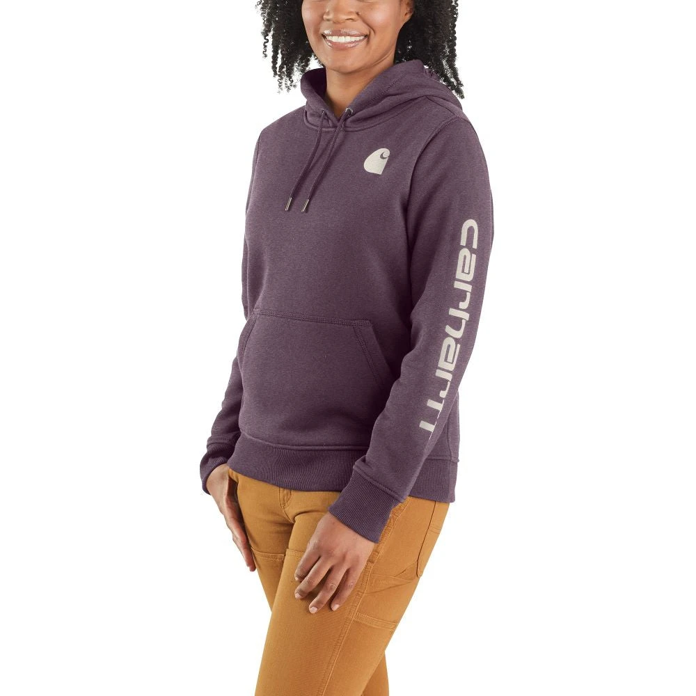 'Carhartt' Women's Clarksburg Logo Sleeve Graphic Hoodie - Blackberry Heather