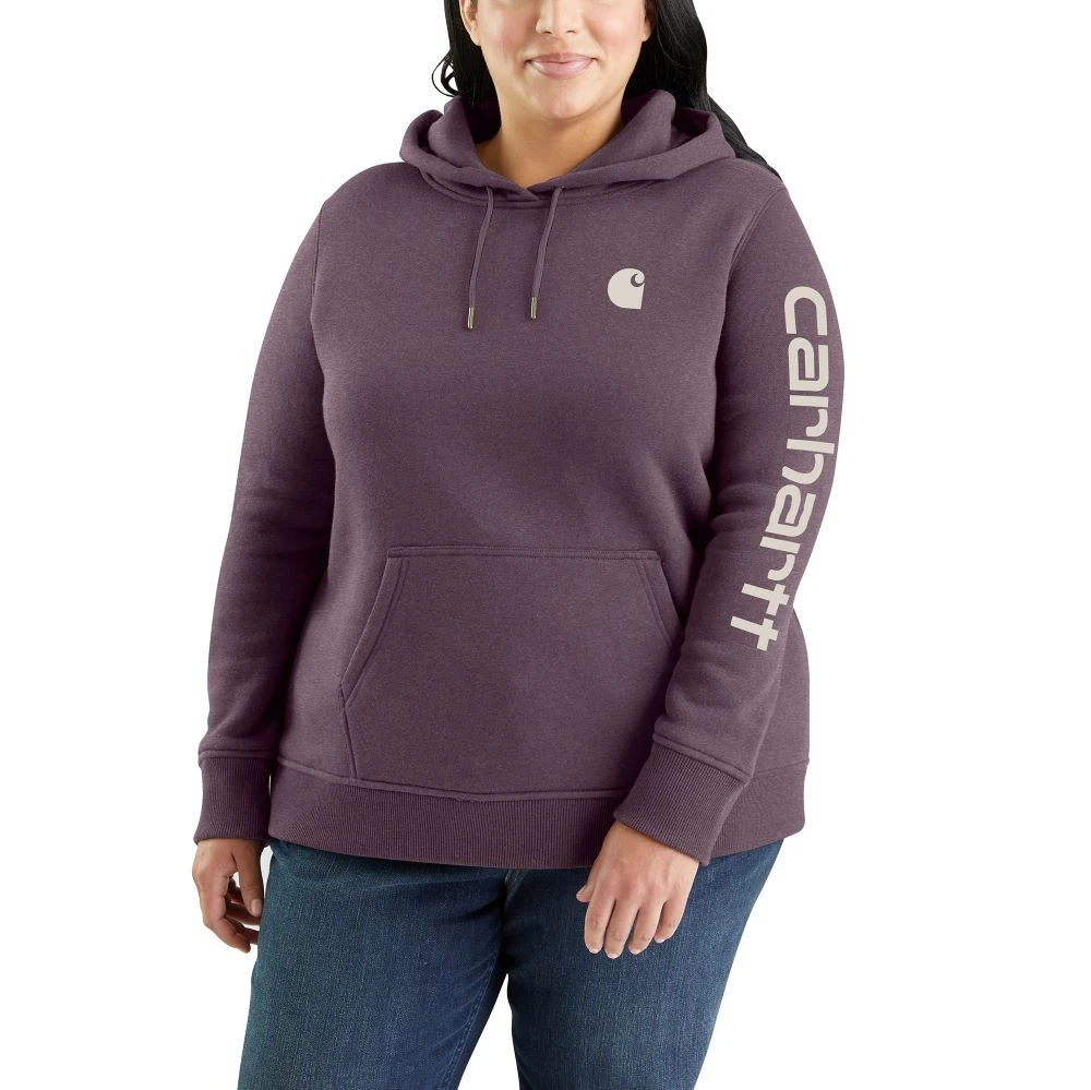'Carhartt' Women's Clarksburg Logo Sleeve Graphic Hoodie - Blackberry Heather - Image 2