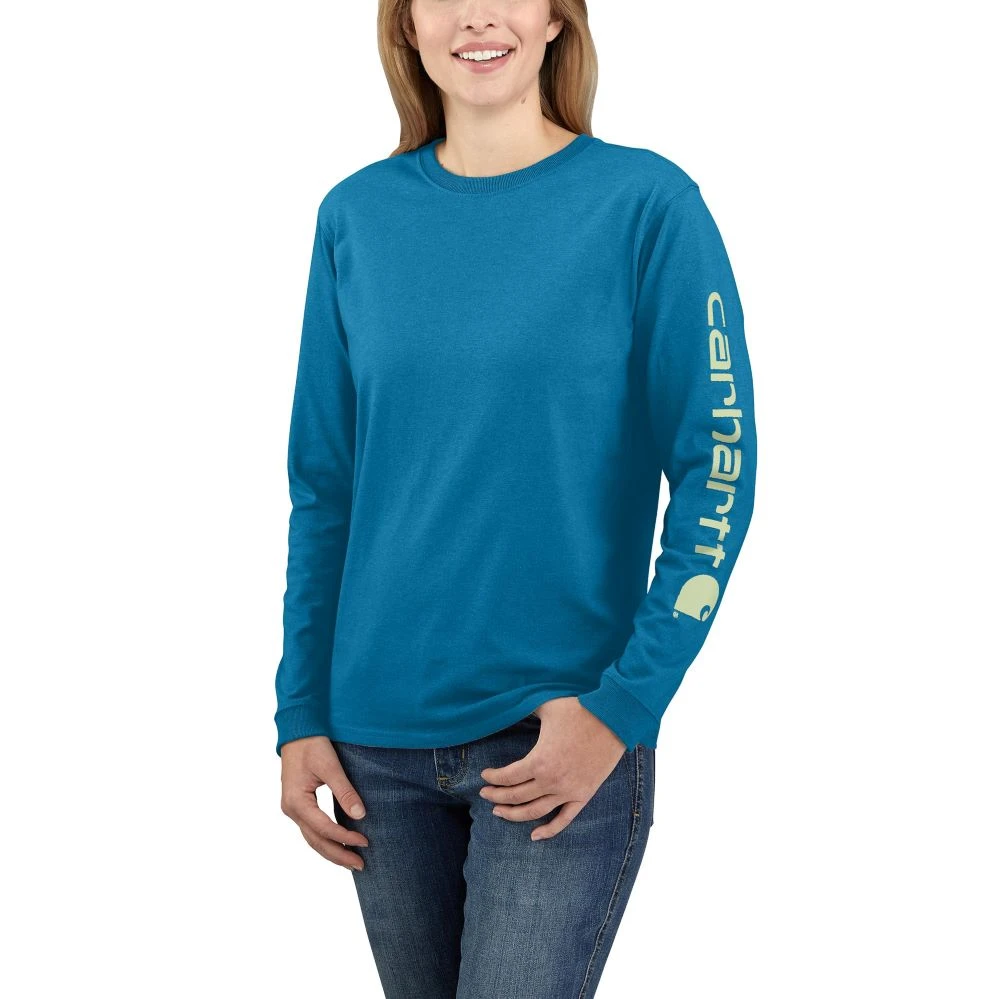 'Carhartt' Women's Workwear Logo Sleeve T-Shirt - Marine Blue - Image 2