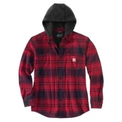 'Carhartt' Men's Rugged Flex® Flannel Fleece Lined Hooded Shirt Jac - Oxblood
