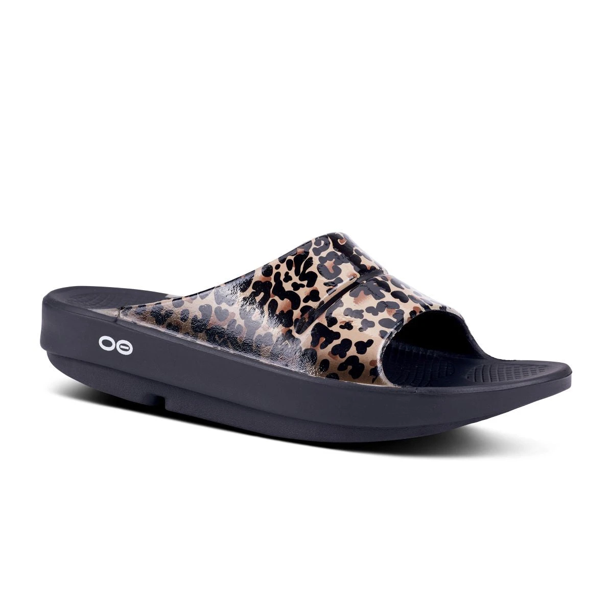 'OOFOS' Women's OOahh Slide Limited Edition - Black / Leopard - Image 2
