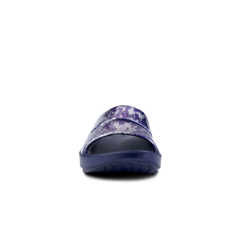'OOFOS' Women's OOahh Slide Limited Edition - Navy / Silver / Silver Snake - Image 4