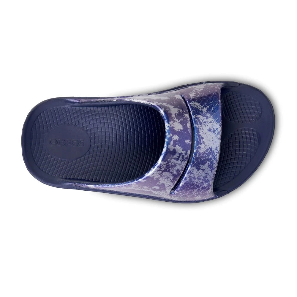 'OOFOS' Women's OOahh Slide Limited Edition - Navy / Silver / Silver Snake - Image 2