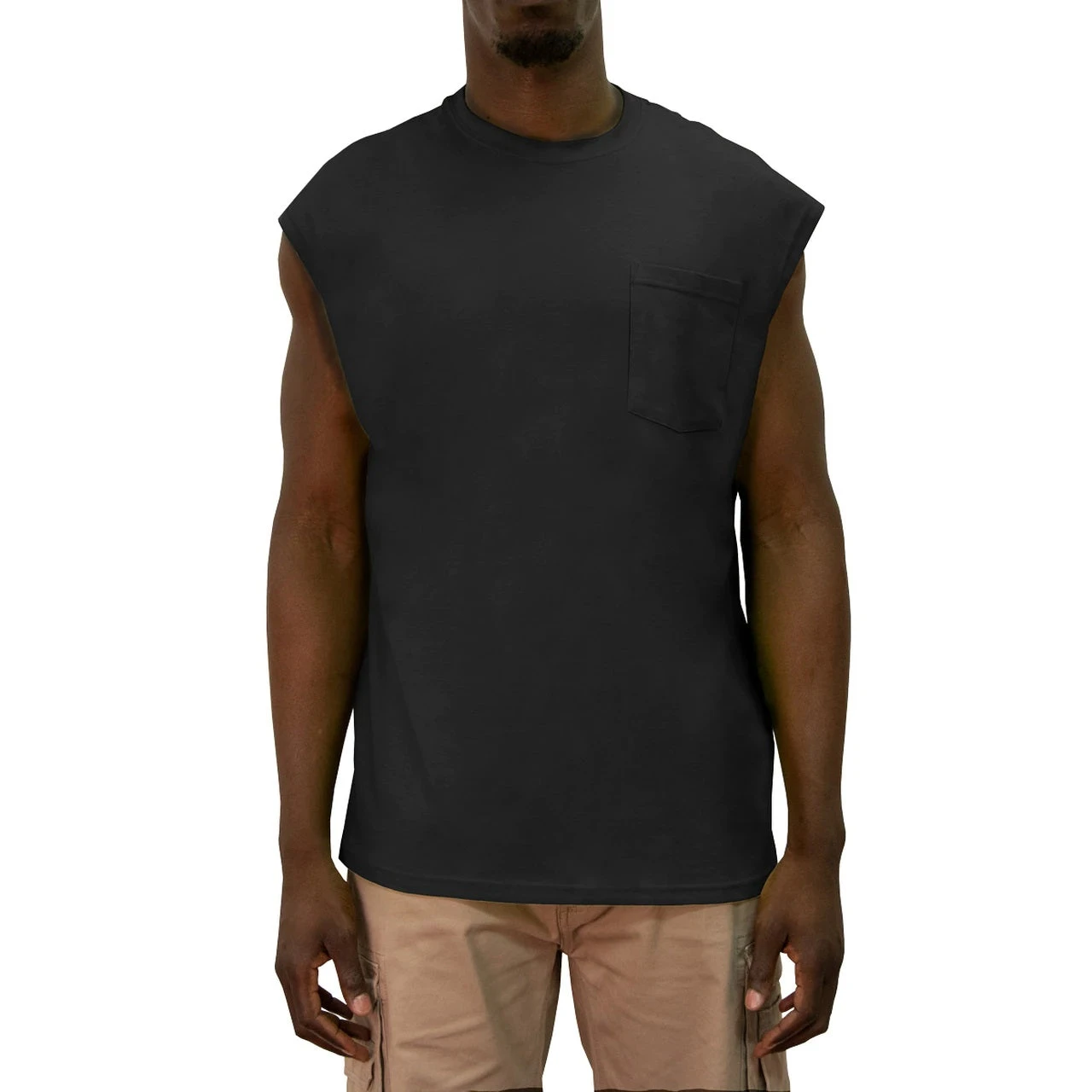 'KEY' Men's Blended Sleeveless Pocket Tee - Black