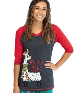 'Lazy One' Women's Fa La Llama Tall Tee - Grey / Red