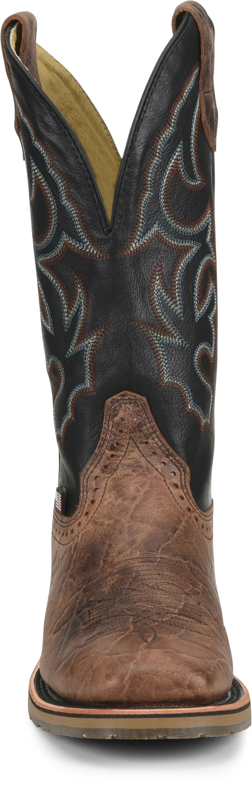 'Double H' Men's 12" Grissom SR Square Toe I.C.E. ™ Roper - Kenia Cognac / Summer Tan / Black - Image 4