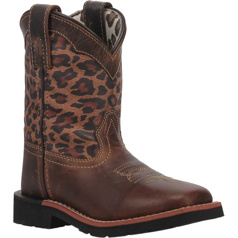 'Dan Post' Youth 9" Makucha Leopard Western Square Toe - Tan / Multi (Sizes 12C-3Y) - Image 6