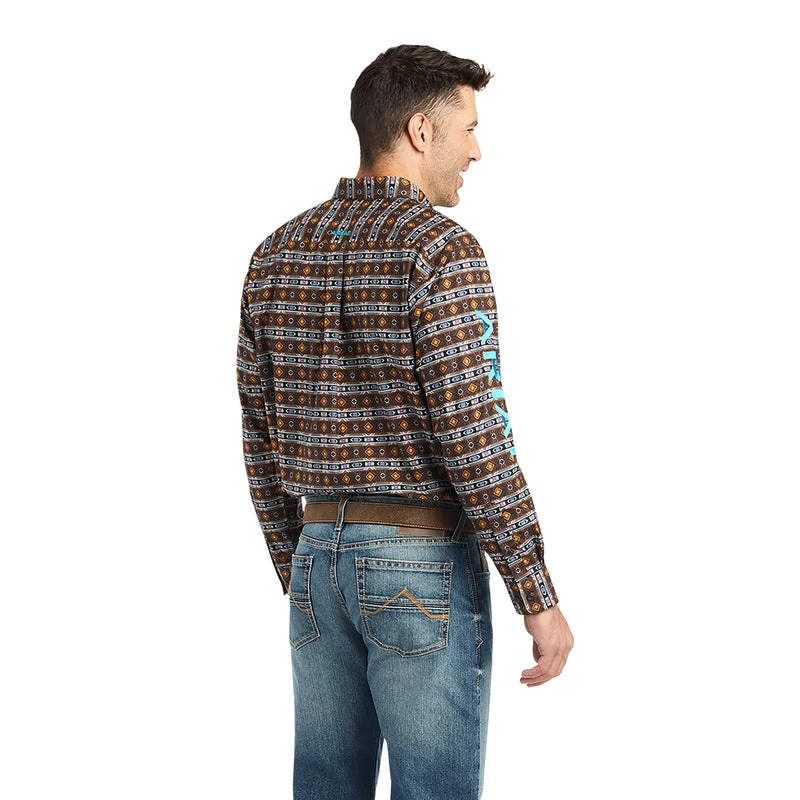 'Ariat' Men's Team Cashton Classic Fit Button Down - Black / Brown - Image 3