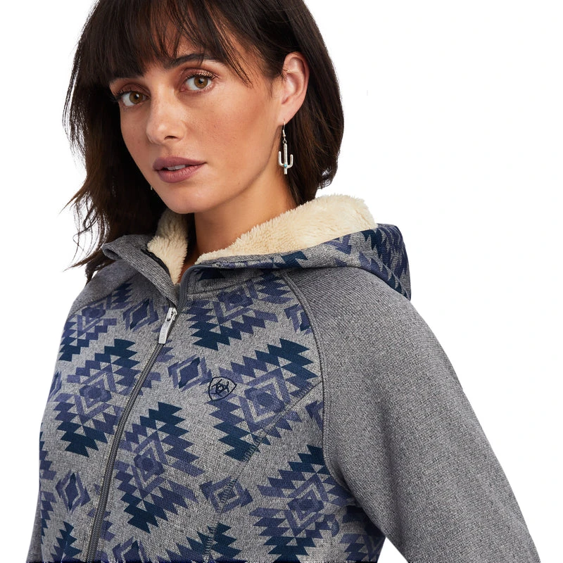'Ariat' Women's R.E.A.L. McCall Full Zip Sweater - Heather Grey - Image 2