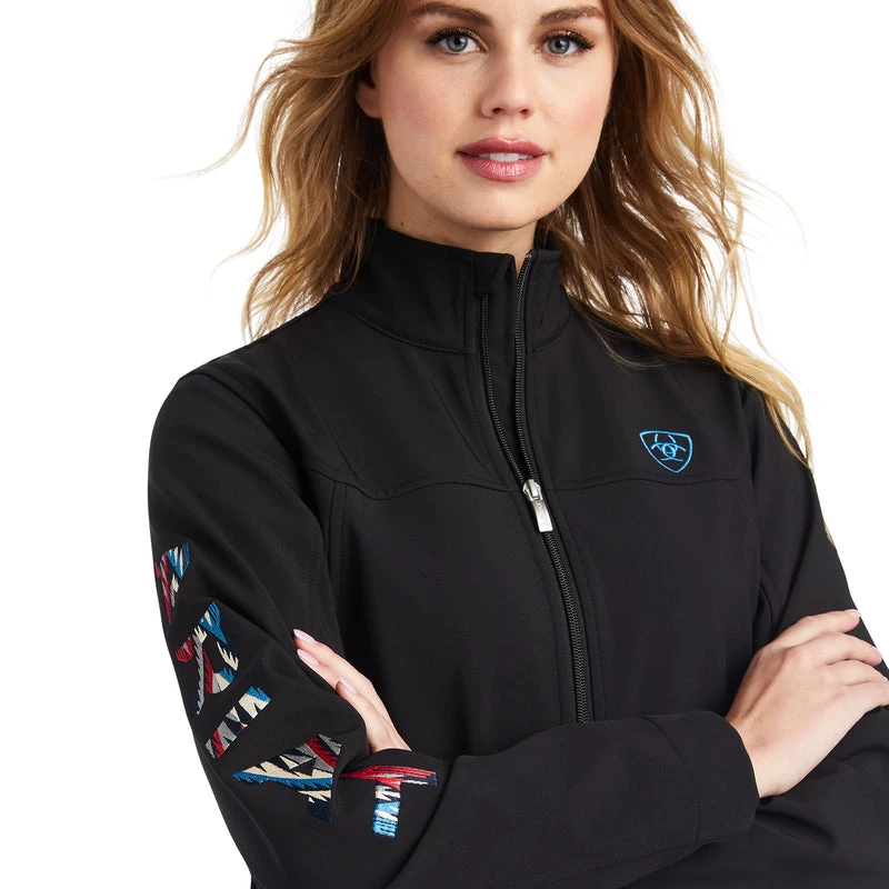 'Ariat' Women's Team Logo Softshell Chimayo Jacket - Black / New Mexico Navy Print - Image 2