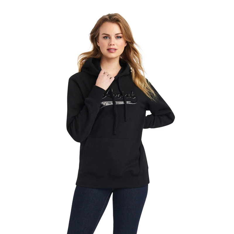 'Ariat' Women's R.E.A.L. Sequin Logo Hoodie - Black - Image 2