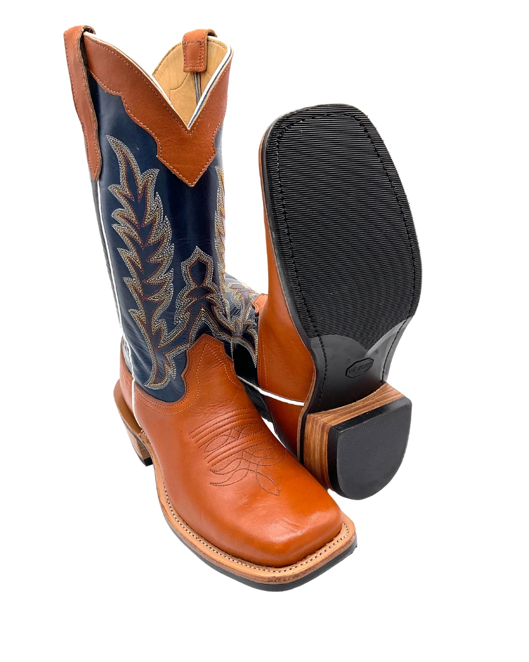 'Fenoglio Boots' Men's 13" Boomer Western Square Toe - Russet / Blue - Image 3