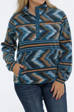 'Cinch' Women's Polar Fleece Pullover - Teal Aztec