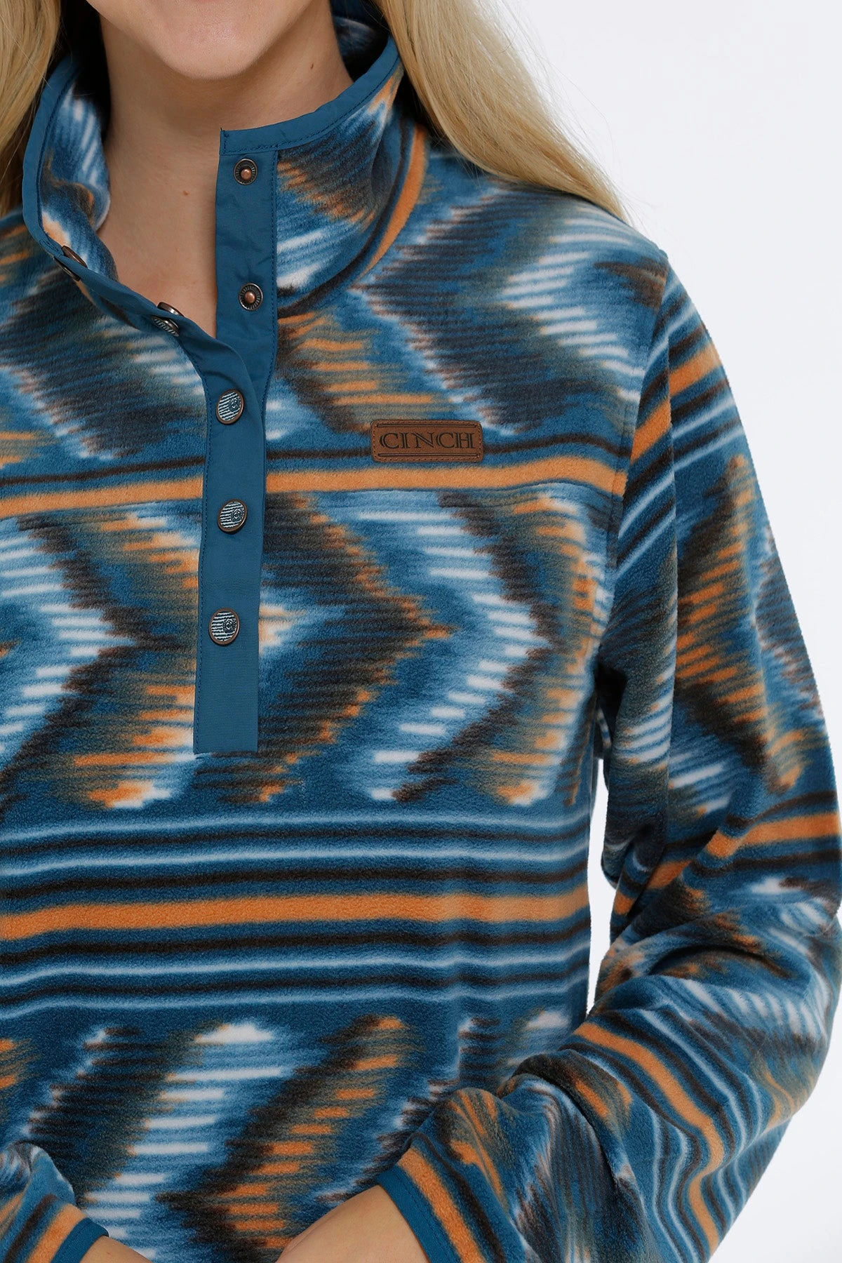 'Cinch' Women's Polar Fleece Pullover - Teal Aztec - Image 2