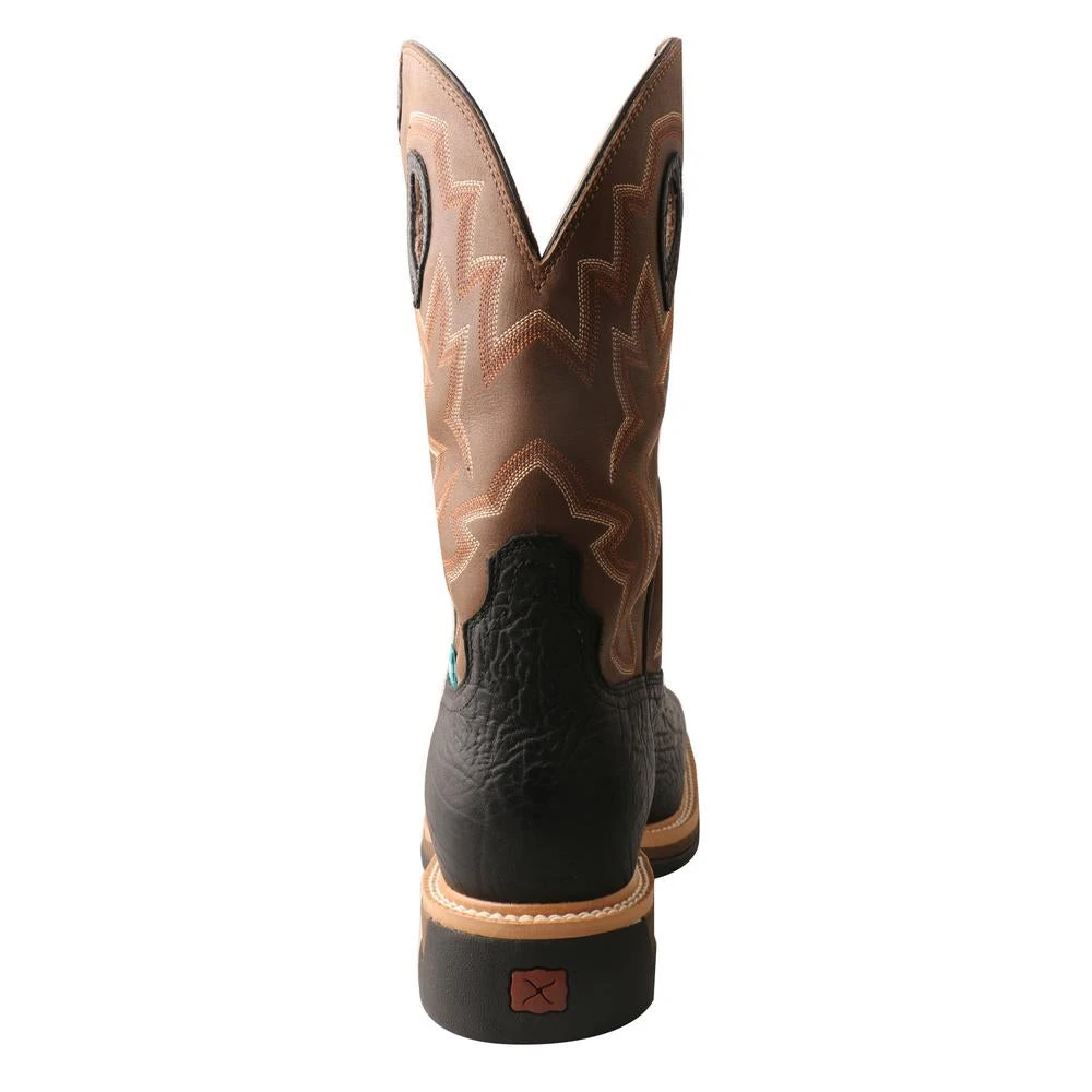 'Twisted X' Men's 12" Lite Western Work EH WP Steel Toe - Black / Brown - Image 5