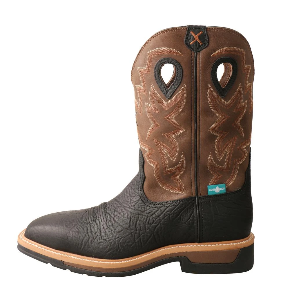 'Twisted X' Men's 12" Lite Western Work EH WP Steel Toe - Black / Brown - Image 2