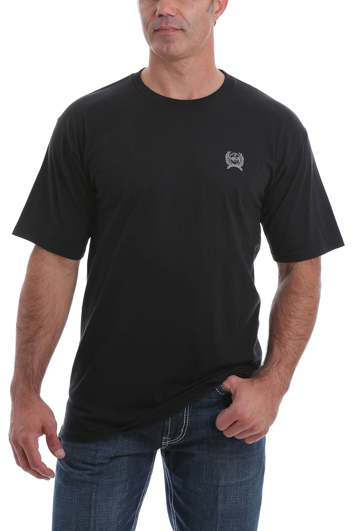 'Cinch' Men's Classic Crew Neck Logo Tee - Black - Image 2