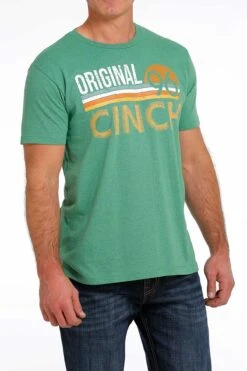 'Cinch' Men's Tri Color Crew Neck T Shirt - Heather Green