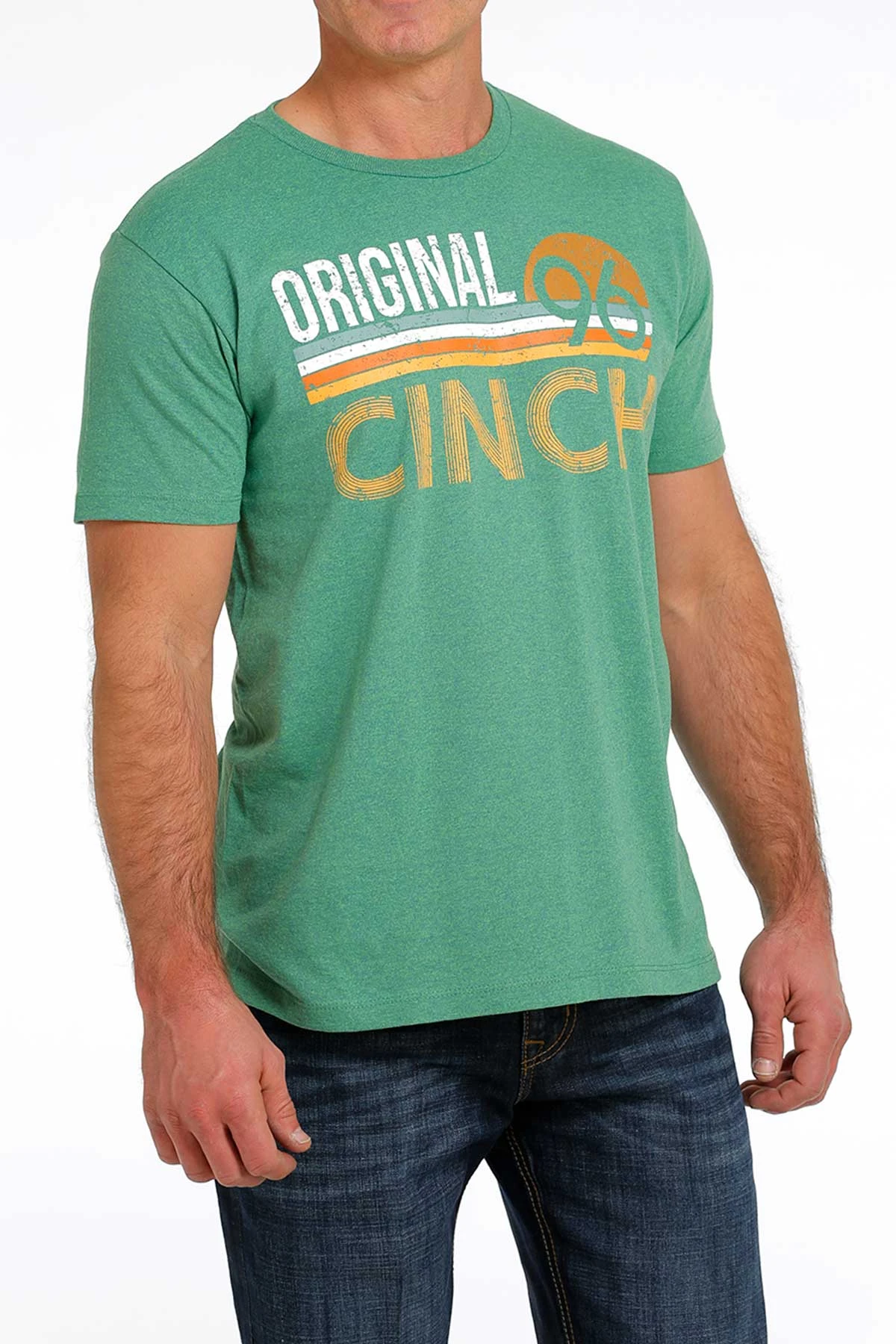 'Cinch' Men's Tri Color Crew Neck T Shirt - Heather Green