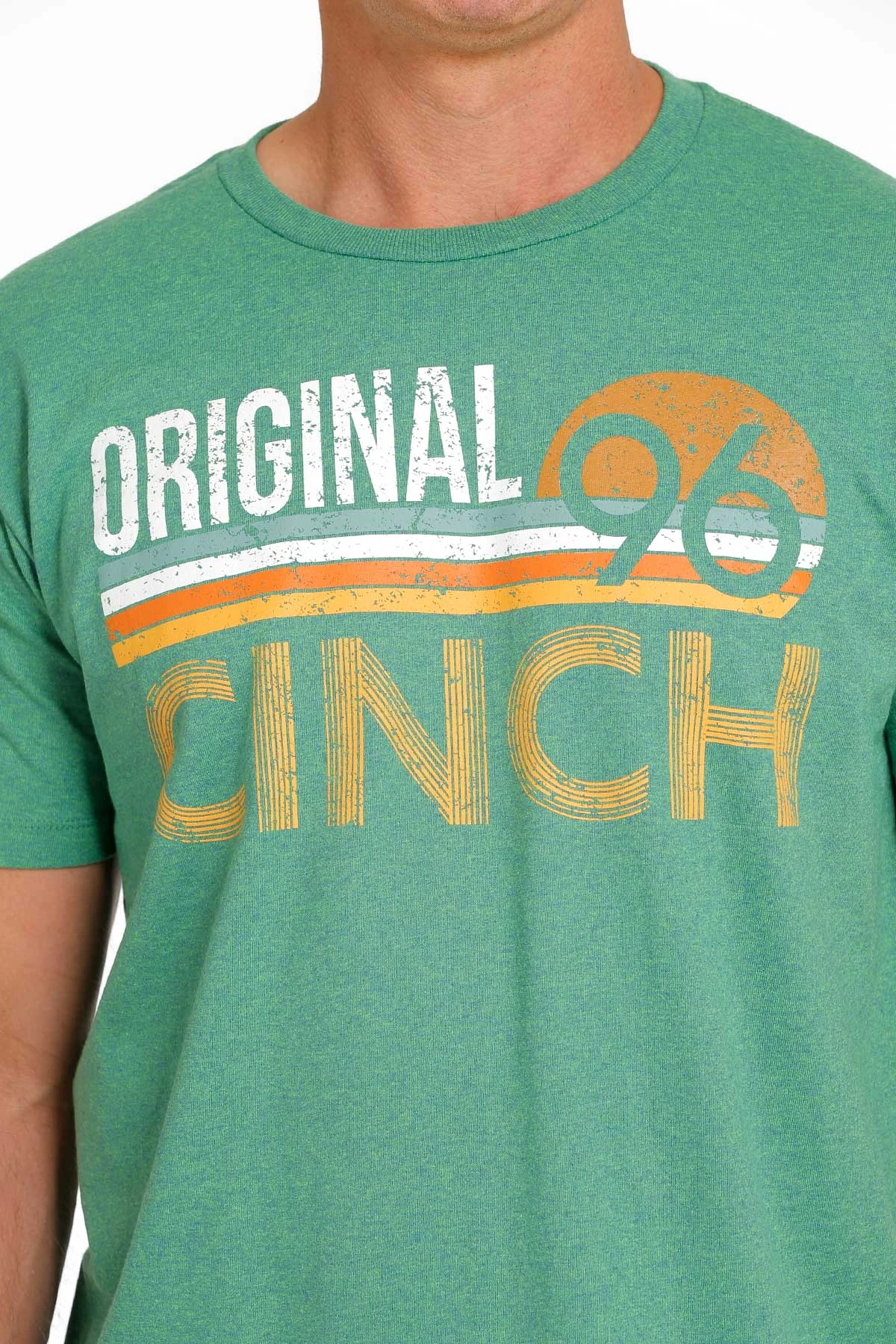 'Cinch' Men's Tri Color Crew Neck T Shirt - Heather Green - Image 2