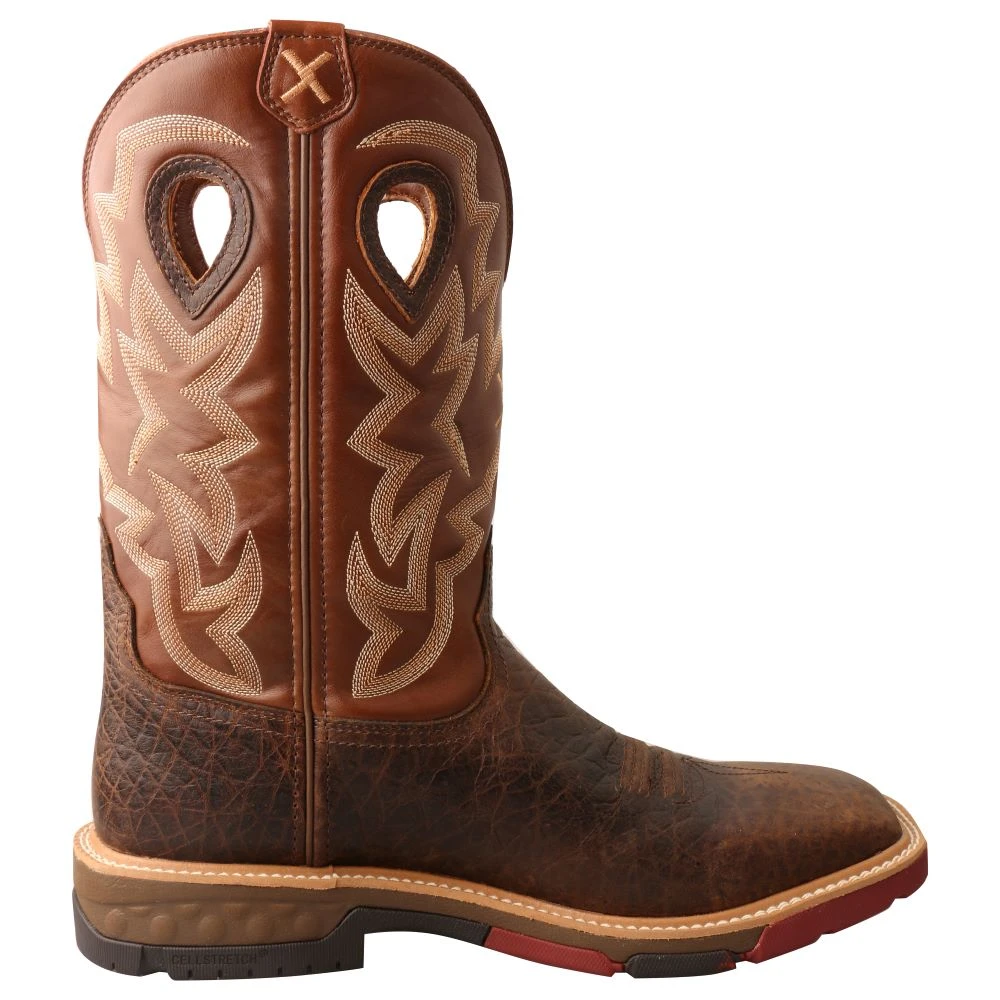 'Twisted X' Men's 12" Cellstretch WP Western Square Toe - Smokey Chocolate / Spice - Image 4