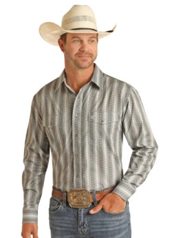 'Panhandle Slim' Men's Zig Zag Print Snap Front Shirt - Grey