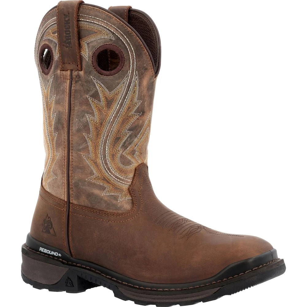 'Rocky' Men's 11" Ram's Horn EH Western Square Toe - Western Dark Brown - Image 6