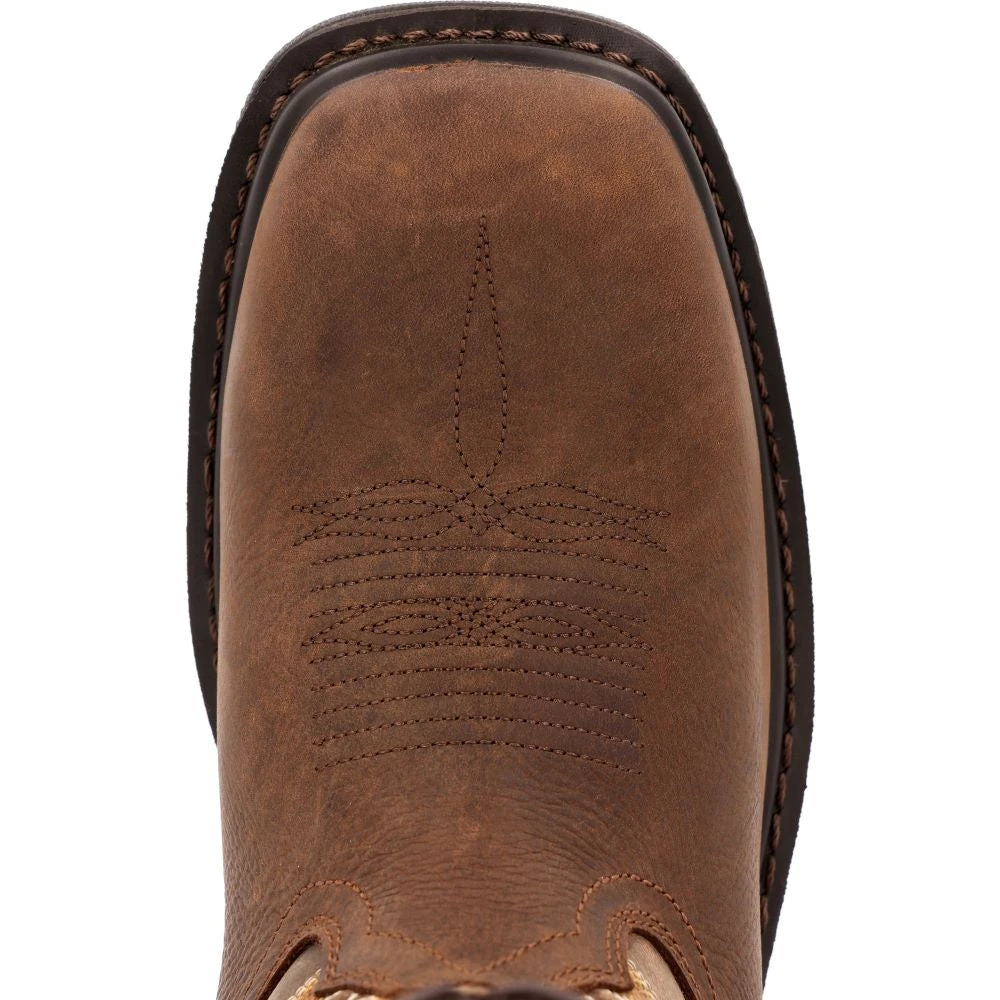 'Rocky' Men's 11" Ram's Horn EH Western Square Toe - Western Dark Brown - Image 2