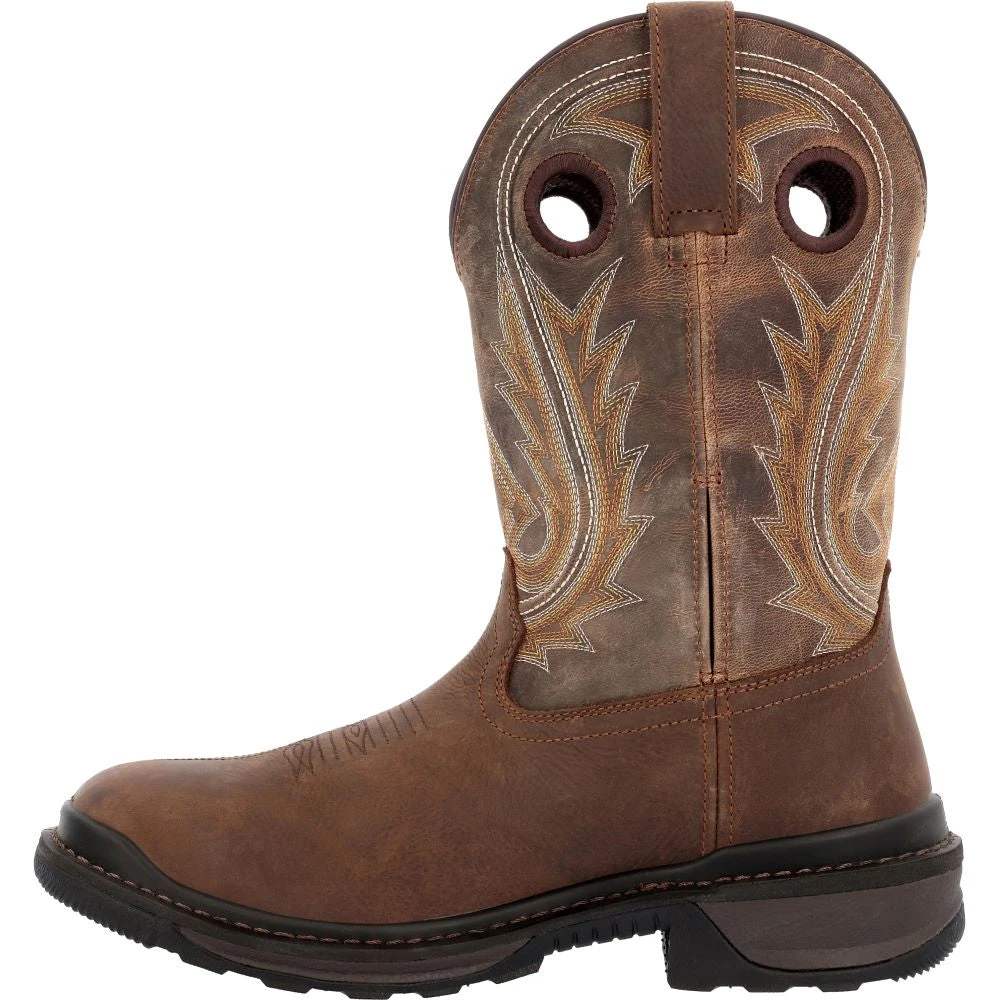 'Rocky' Men's 11" Ram's Horn EH Western Square Toe - Western Dark Brown - Image 7