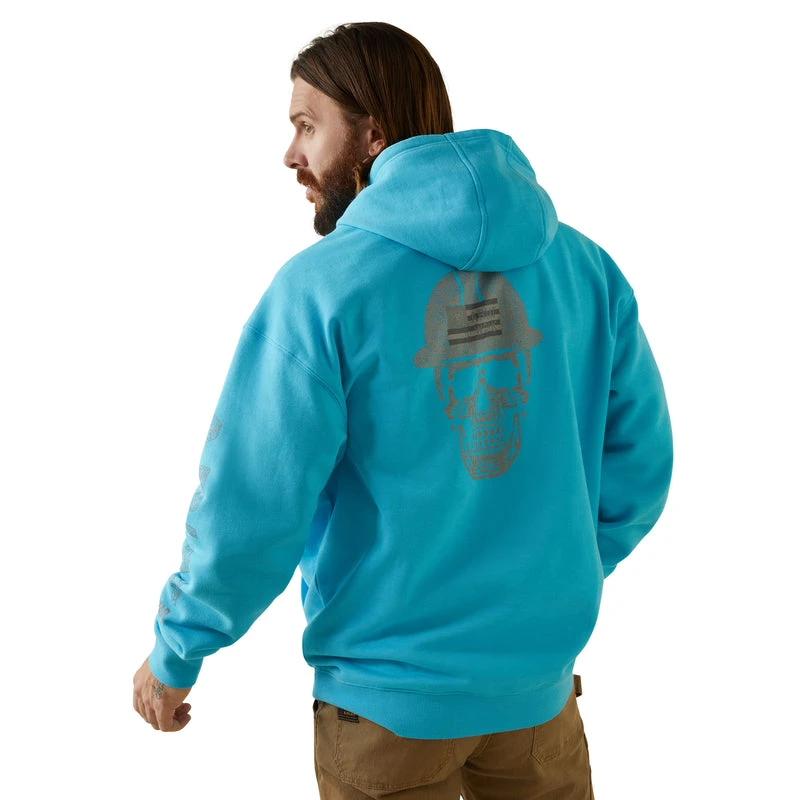 'Ariat' Men's Rebar Roughneck Hoodie - Bachelor Button Heather - Image 4