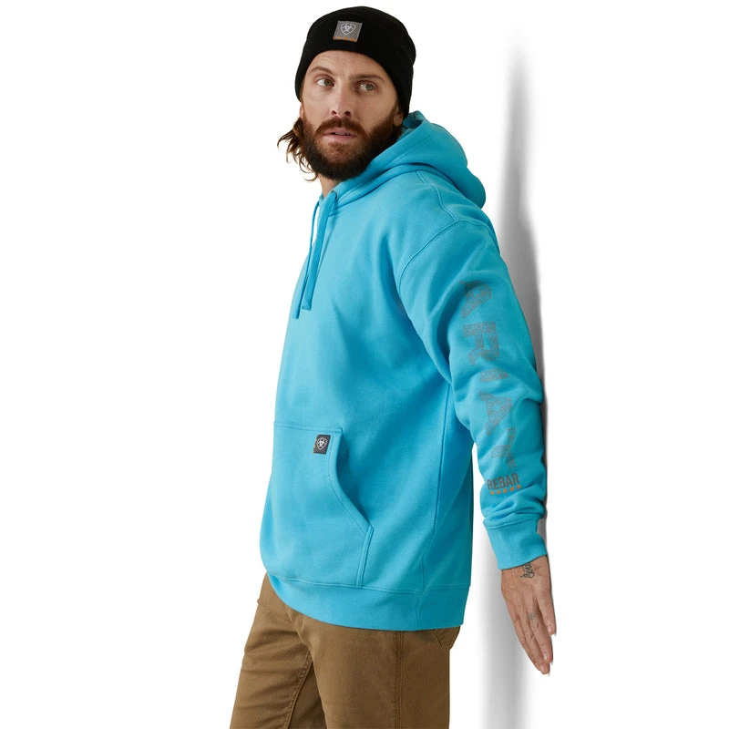 'Ariat' Men's Rebar Roughneck Hoodie - Bachelor Button Heather - Image 5