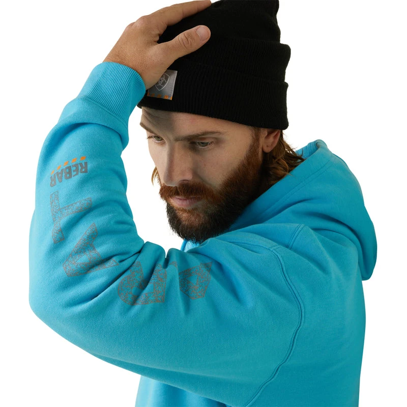 'Ariat' Men's Rebar Roughneck Hoodie - Bachelor Button Heather - Image 3