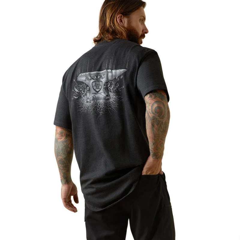 'Ariat' Men's Rebar CottonStrong Anvil Force T Shirt - Charcoal Heather