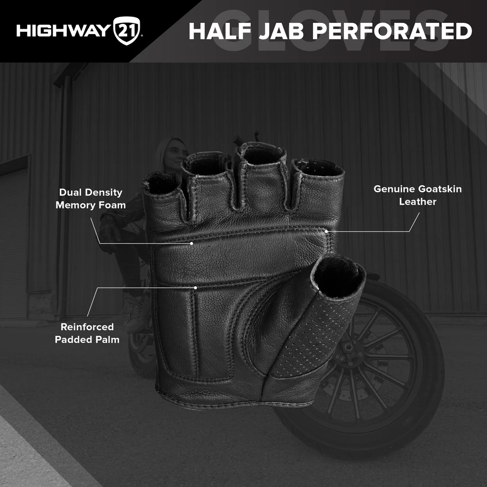 'Highway 21' Men's Half Jab Perforated Glove - Black - Image 3