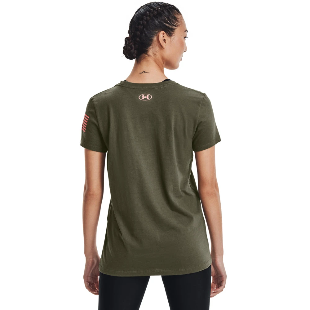'Under Armour' Women's Freedom Logo T-Shirt - Marine OD Green / Pink Sands - Image 3