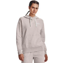 'Under Armour' Women's Rival Fleece Oversized Hoodie - Ghost Grey Light Heather - White